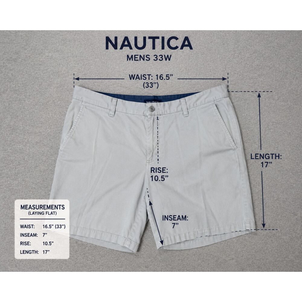 Nautica Men's Chino Shorts Light Khaki Stretch Flat Front 33W Casual Golf - Picture 4 of 10